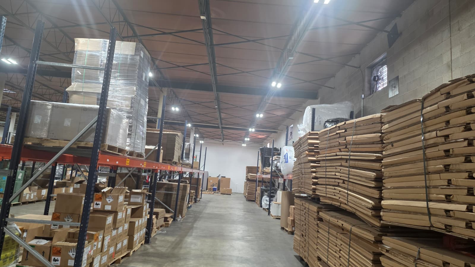 Pallet racking and finished-goods storage inside the VIG Dallas warehouse